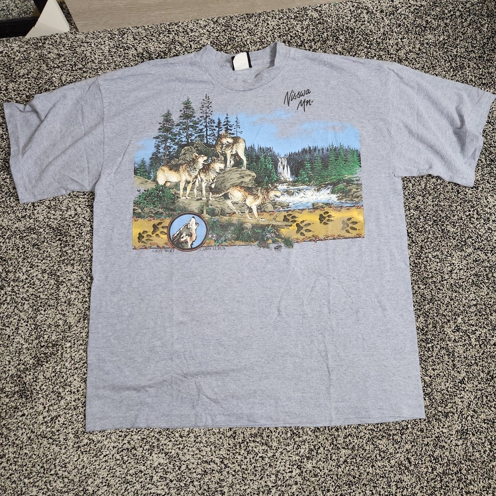 Vtg 90's Wolf Habitat Signal Sports Nisswa,MN XXL T Shirt Single Stitch Nature